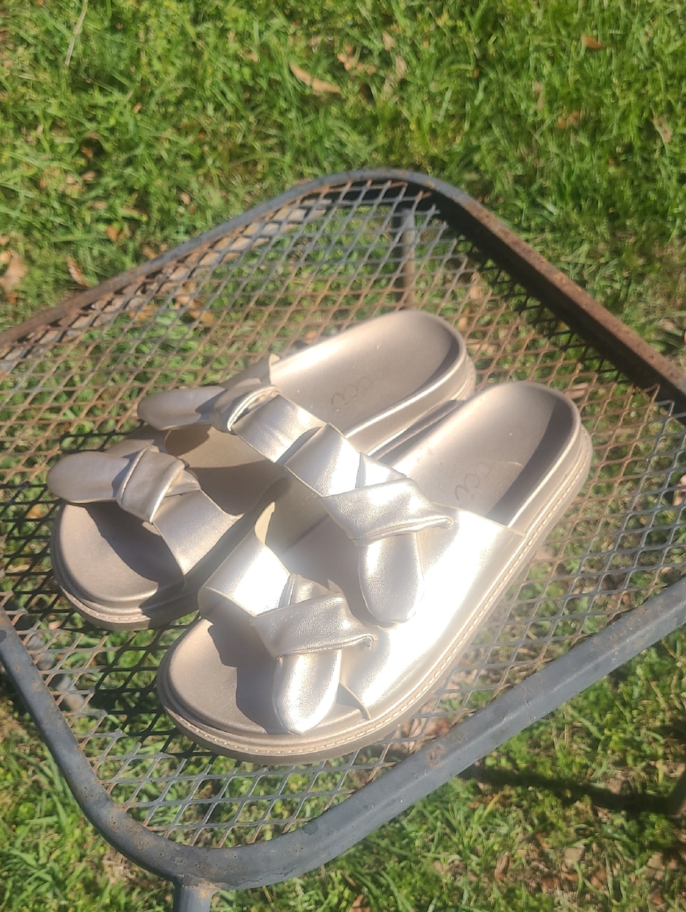 Metallic Champagne Slide On Sandals Size 8